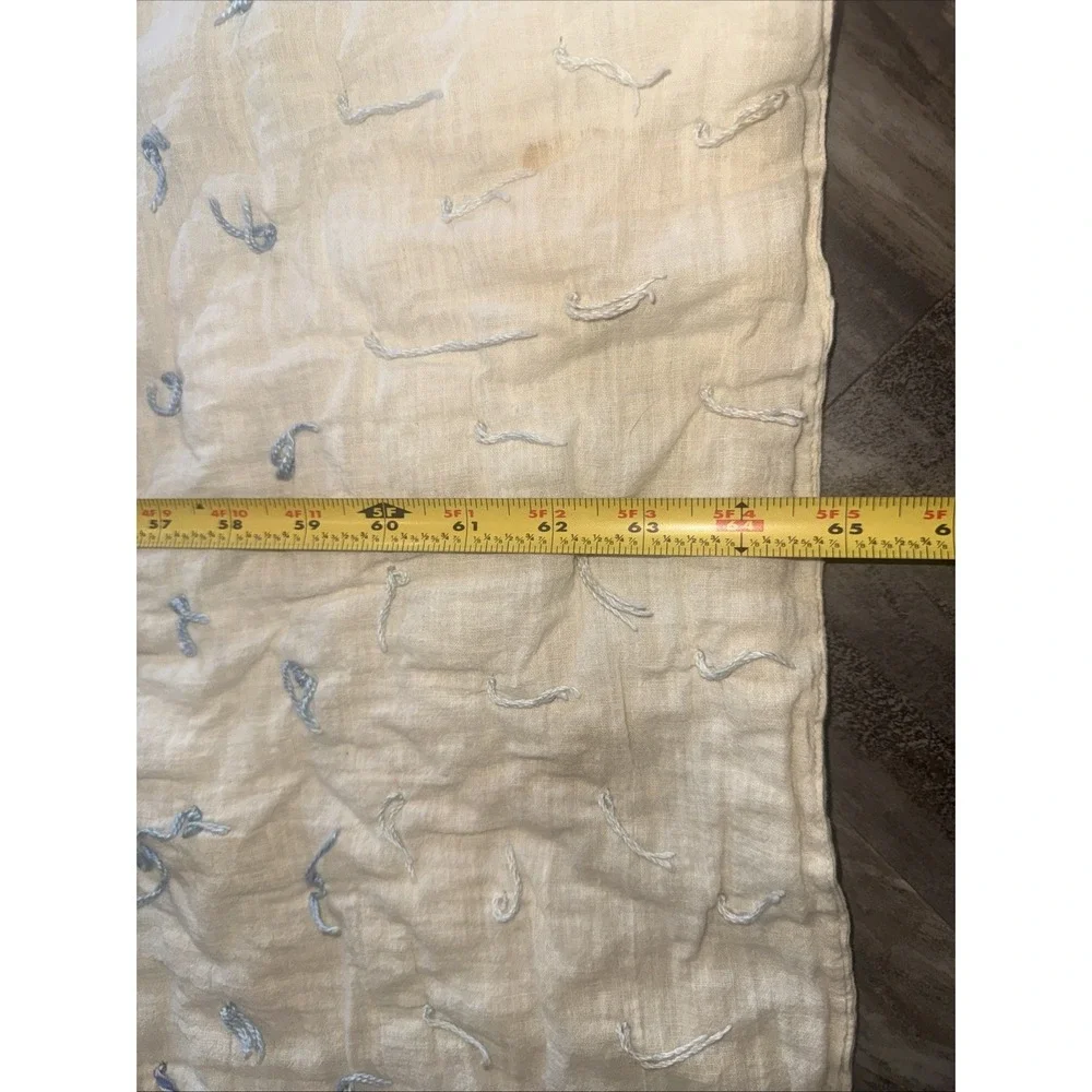 Vintage Cream W Blue Ties Quilt Blanket 68X65 In Significant Stain Areas Hole